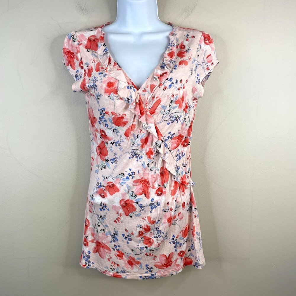 Vintage Y2K Cottage Ruffle Top Small Coquette Floral Dainty Longline Romantic